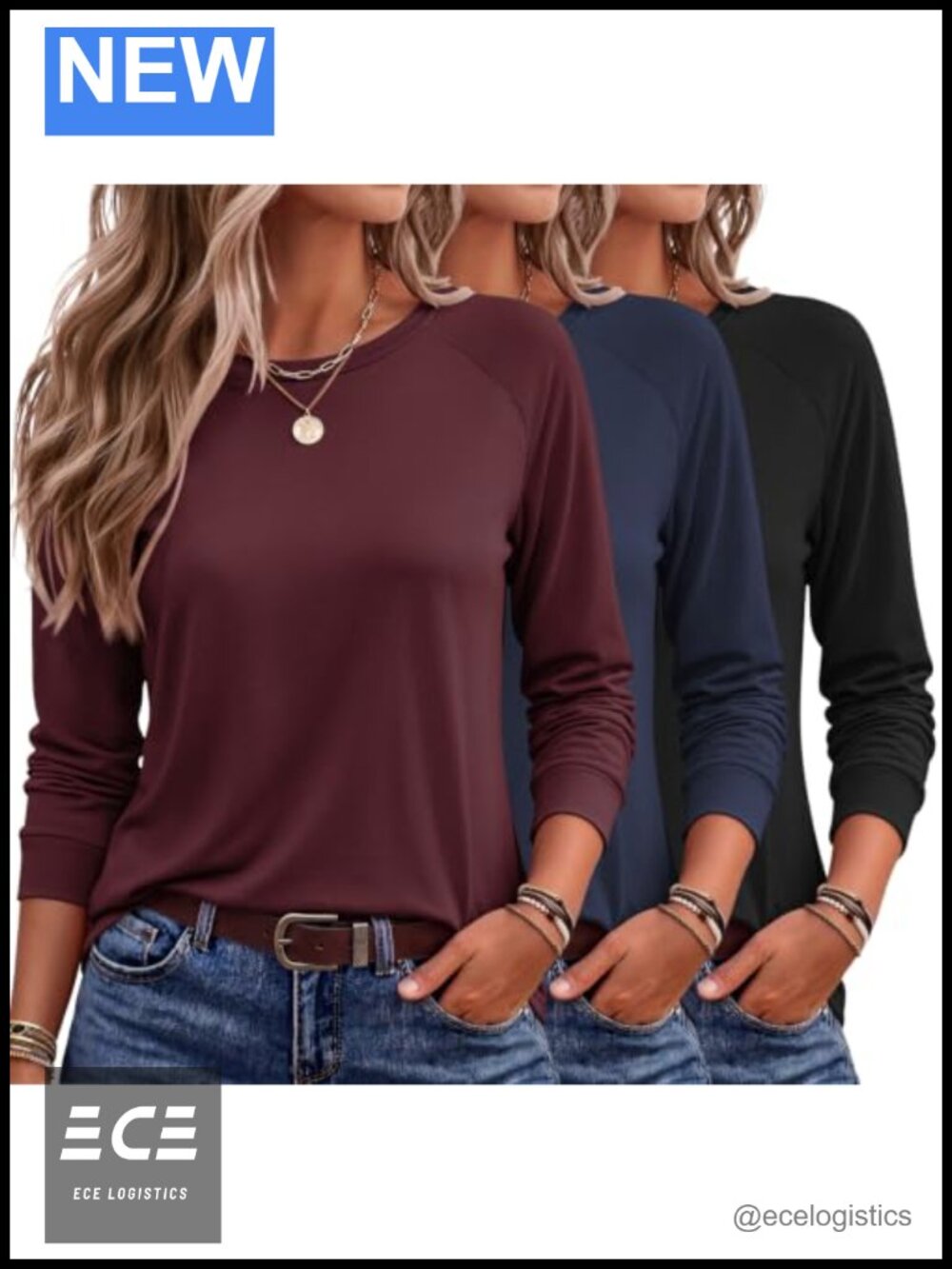 Ekouaer Women's Raglan Thermal Top Long Sleeve Crewneck Shirt